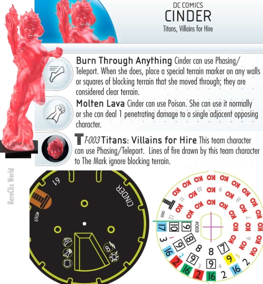 Cinder Villains for hire HeroClix Dials Cinder Villains for hire HeroClix Dials