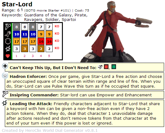 HeroClix World Star-Lord Dial HeroClix World Star-Lord Dial