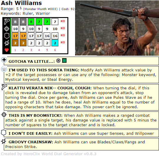 HeroClix Dial the Quintessential Ash Williams